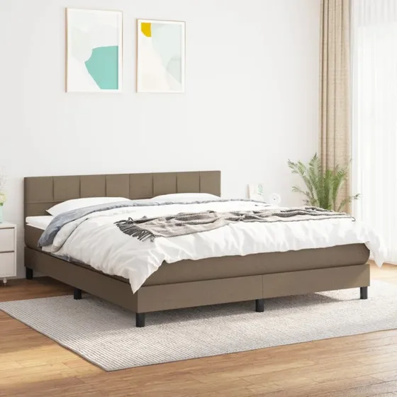 Kontinentalseng 160x200 cm i gråbrunt stof med pocketmadras