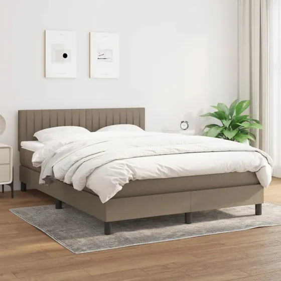 Kontinentalseng 140x190 cm i gråbrunt stof med pocketmadras