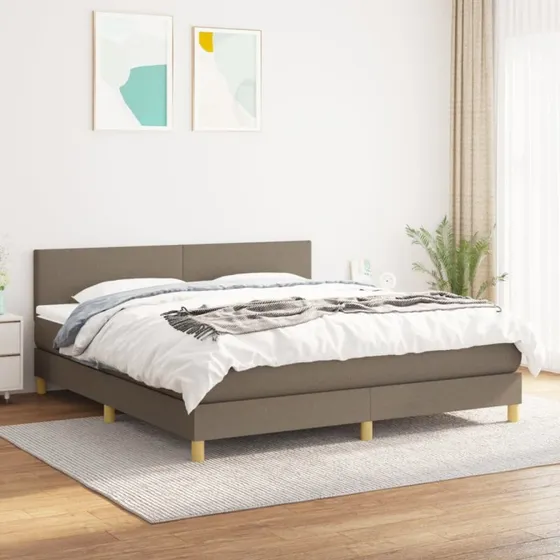 Kontinentalseng 160x200 cm stof gråbrun med pocketmadras