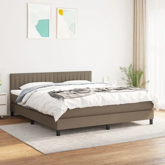 Kontinentalseng 160x200 cm i gråbrunt stof med pocketmadras