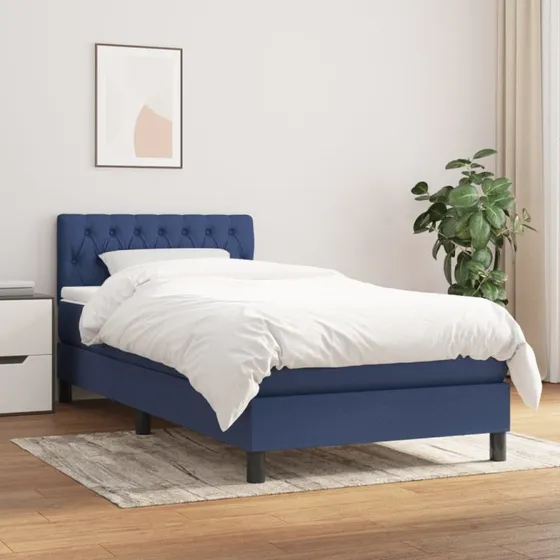 Kontinentalseng med pocketmadras 100x200 cm – blå stof