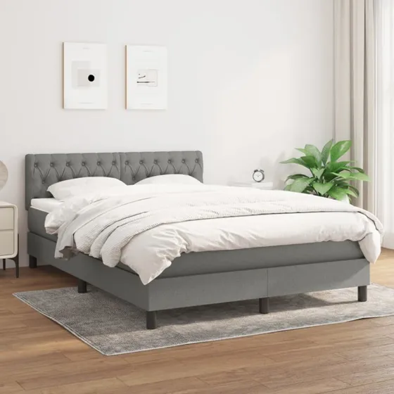 Kontinentalseng 140x190 cm med madras - mørkegrå stof