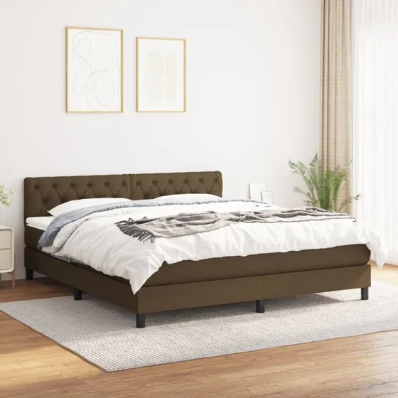Kontinentalseng 160x200 cm i mørkebrun stof med pocketmadras