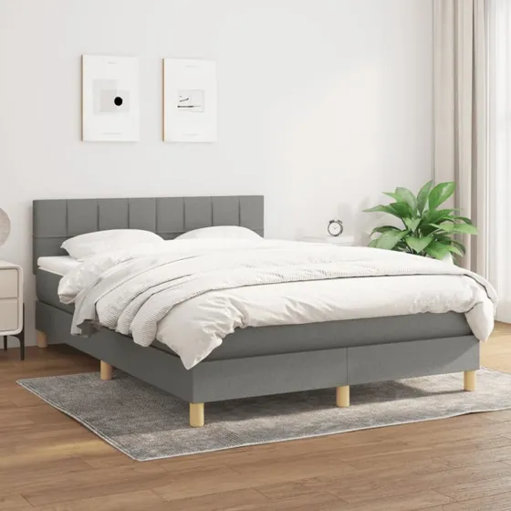 Kontinentalseng 140x190 cm med madras - mørkegrå stof