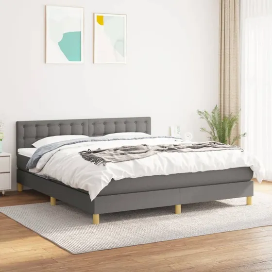 Kontinentalseng 160x200 cm med madras — mørkegrå stof