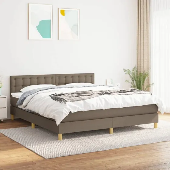 Kontinentalseng 160x200 cm – gråbrun stof med pocketmadras
