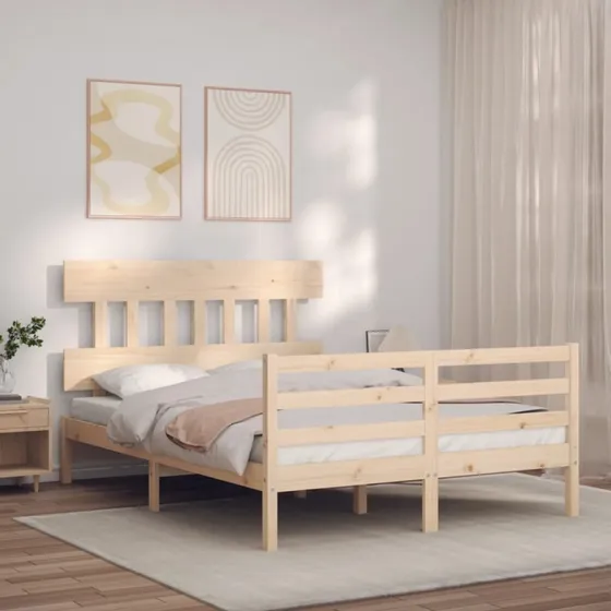 Sengeramme 140x190 cm i massivt fyrretræ med sengegavl