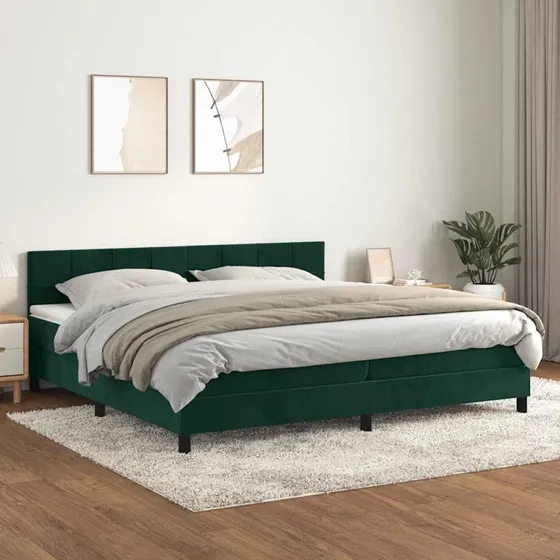 Kontinentalseng 200x200 cm mørkegrøn fløjl med madras