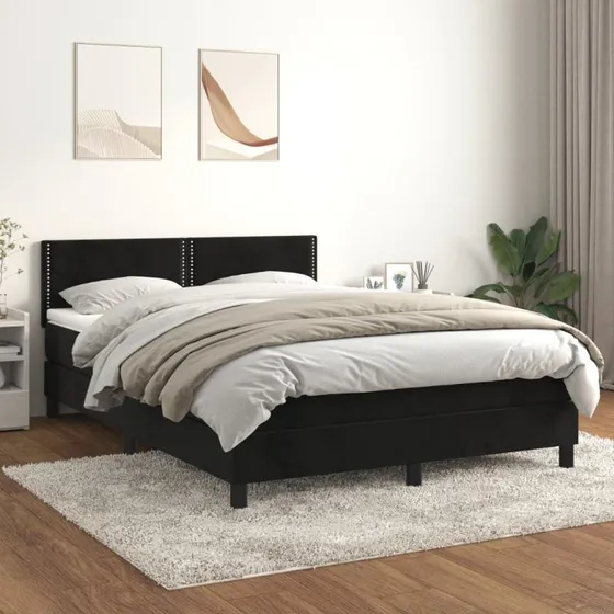 Kontinentalseng 140x190 cm i sort fløjl med madras