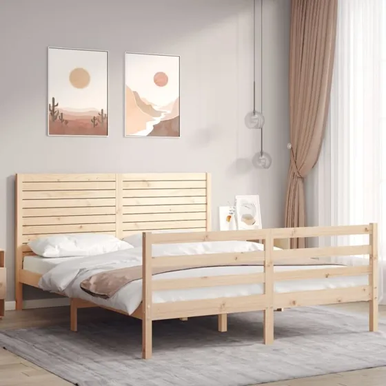Sengeramme med sengegavl 160x200 cm i massivt fyrretræ