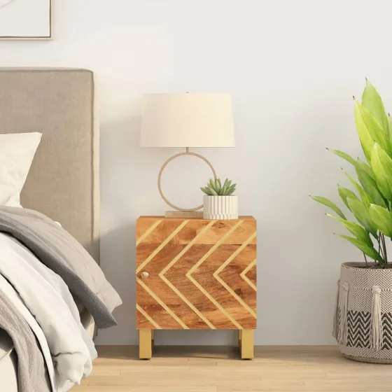 Sengebord i massivt mangotræ, brun/sort