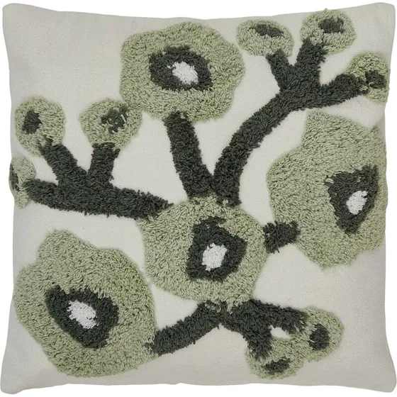 Eight Mood Poppy pude 45x45 cm – blomstermønster, grøn/beige