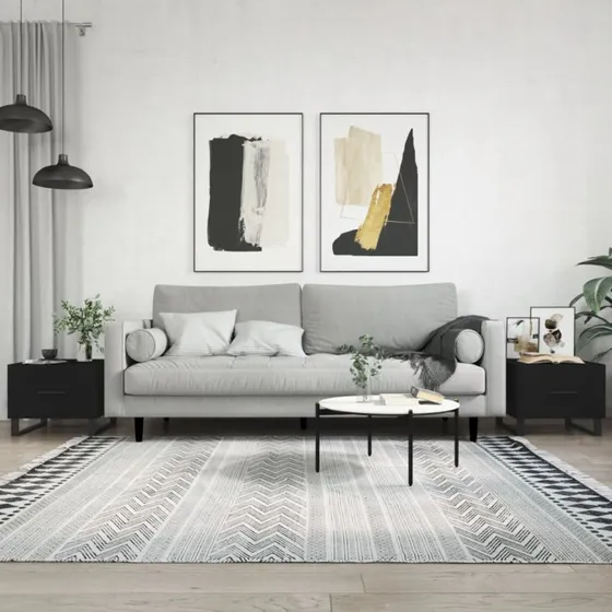 Sofaborde 2 stk. 50x50x40 cm sort - konstrueret træ & jernben