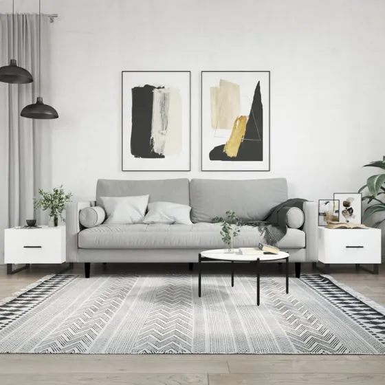 Sofaborde 2 stk. 50x50x40 cm hvid højglans