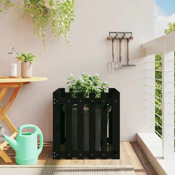Plantekasse 60x60x60 cm i massivt fyrretræ - sort