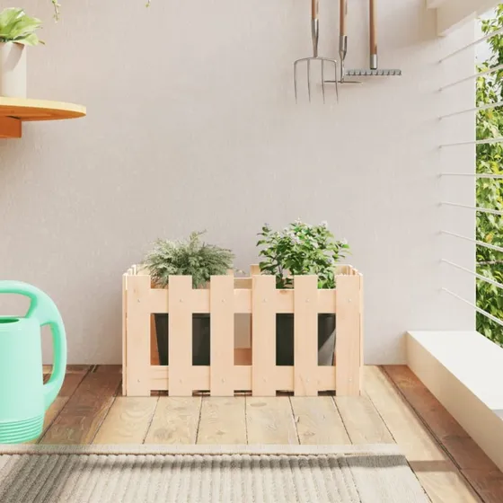Plantekasse i massivt fyrretræ 60x30x30 cm med stakitdesign