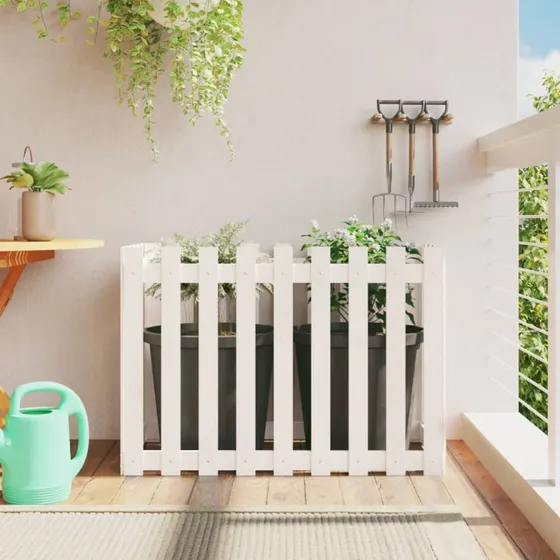 Højbed i massivt fyrretræ 100x50x70 cm - hvid stakitdesign