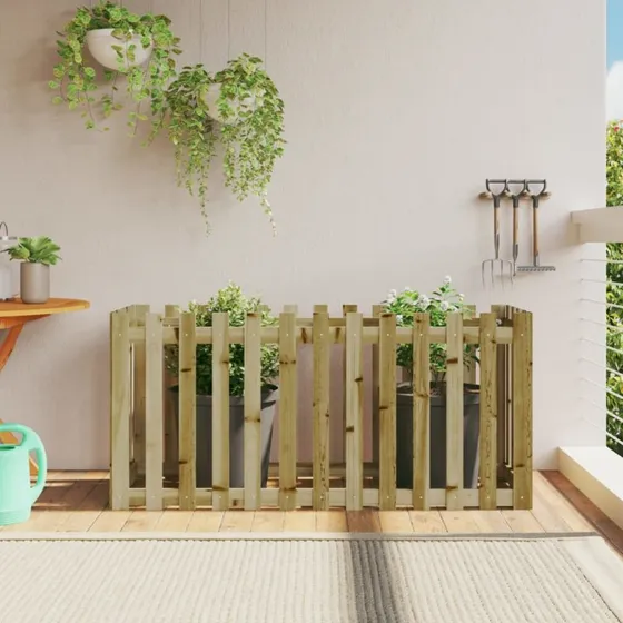 Højbed 150x50x70 cm i imprægneret fyrretræ med stakitdesign