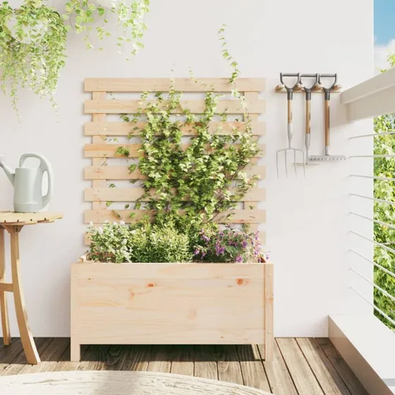 Plantekasse med stativ i massivt fyrretræ 79×39,5×114 cm