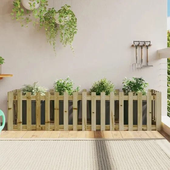 Højbed 200x50x50 cm i imprægneret fyrretræ – stakitdesign