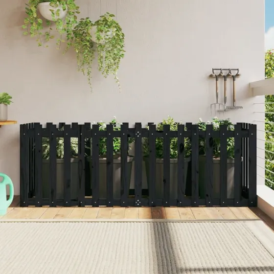 Højbed i massivt fyrretræ 200x50x70 cm – sort stakit