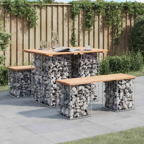 Havebord gabion 100x70x72 cm - massivt fyrretræ