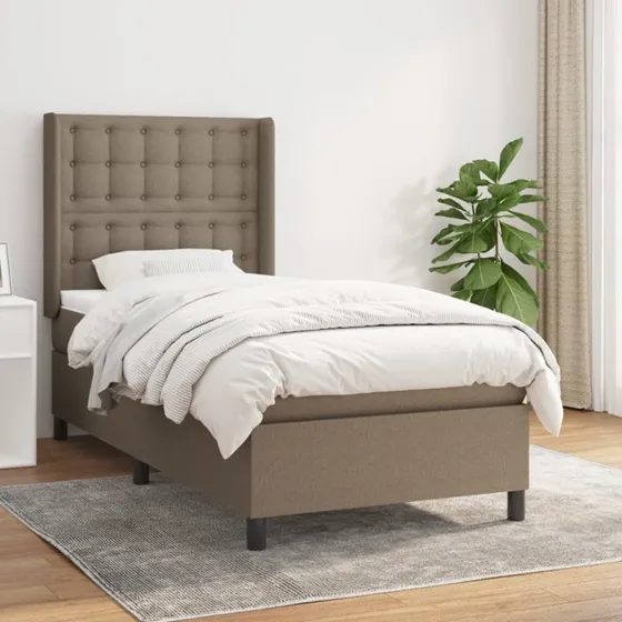 Kontinentalseng 100x200 cm i stof, gråbrun – med madras