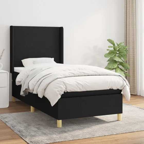 Kontinentalseng 100x200 cm i sort stof med pocketmadras