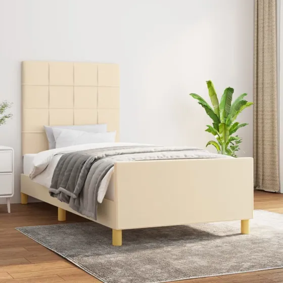 Sengeramme 80x200 cm i creme stof med justerbar sengegavl