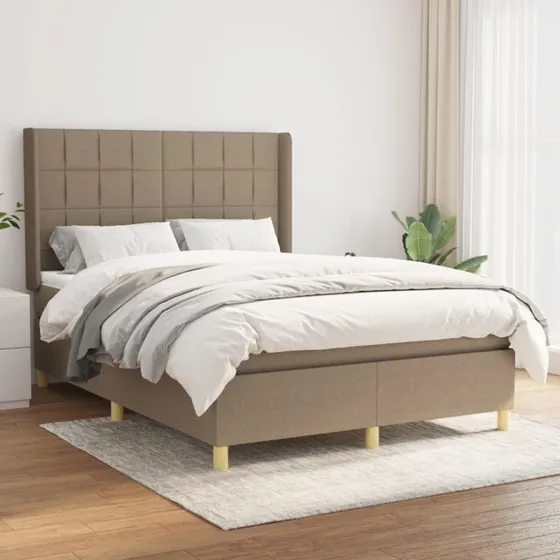 Kontinentalseng 140x190 cm i gråbrunt stof med pocketmadras