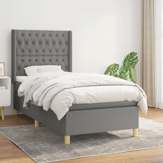 Kontinentalseng 100x200 cm med pocketmadras - mørkegrå stof