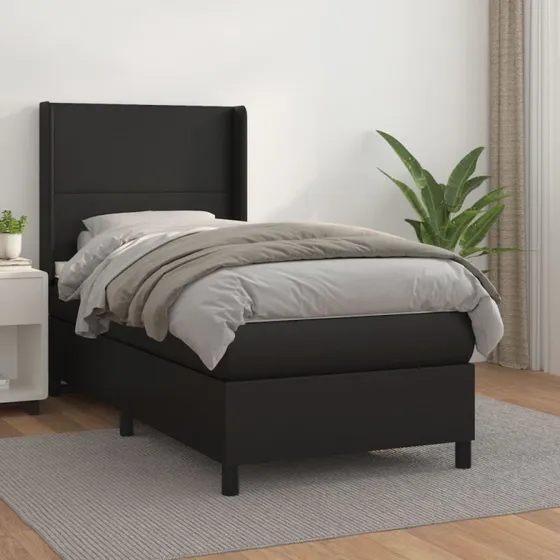 Kontinentalseng 90x190 cm i sort kunstlæder