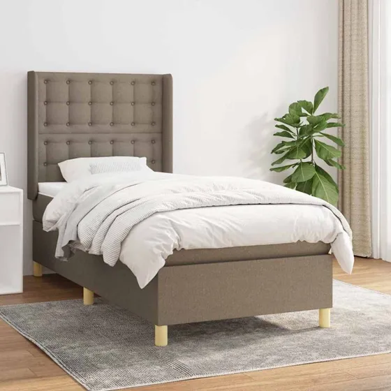 Kontinentalseng 100x200 cm med pocketmadras, gråbrun stof