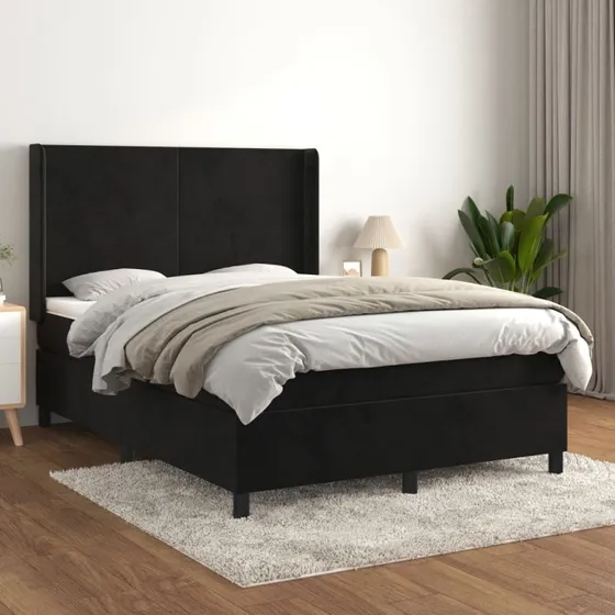 Kontinentalseng 140x190 cm i sort fløjl med madras