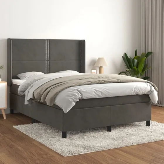 Kontinentalseng 140x200 cm med pocketmadras - mørkegrå fløjl