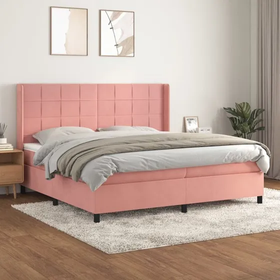 Kontinentalseng 200x200 cm med pocketmadras, lyserød fløjl