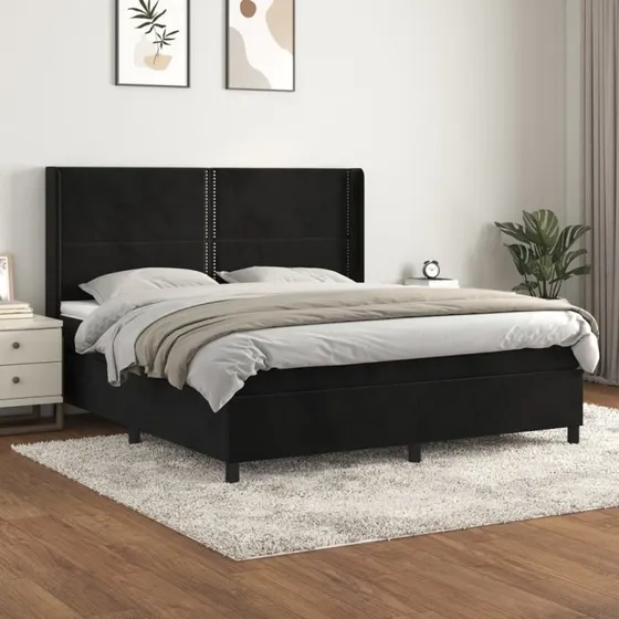 Kontinentalseng 180x200 cm i sort fløjl med pocketmadras