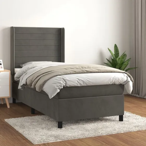 Kontinentalseng 90x190 cm med pocketmadras - mørkegrå fløjl