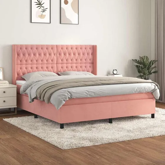 Kontinentalseng 180x200 cm i lyserød fløjl med pocketmadras