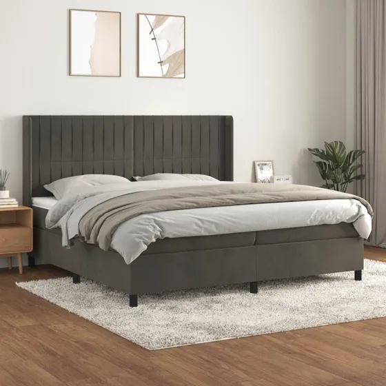 Kontinentalseng 200x200 cm i mørkegrå fløjl med pocketmadras