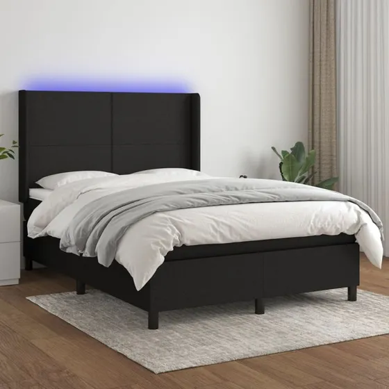 Kontinentalseng 140x200 med LED-lys i sort stof