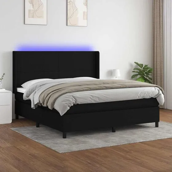 Kontinentalseng 160x200 med LED-lys - sort stof