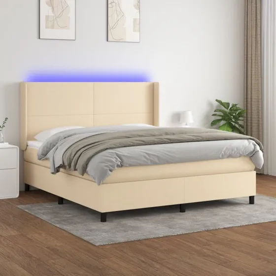 Kontinentalseng 160x200 med LED-lys - creme stof