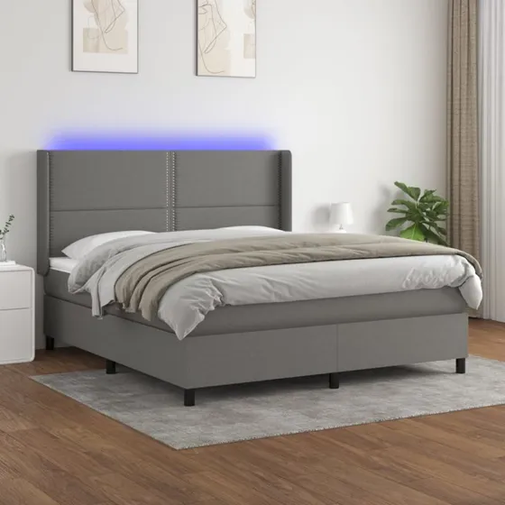 Kontinentalseng 180x200 stof mørkegrå med LED-lys
