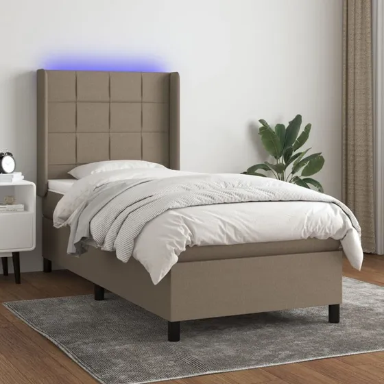 Kontinentalseng 90x200 med LED-lys – gråbrun stof