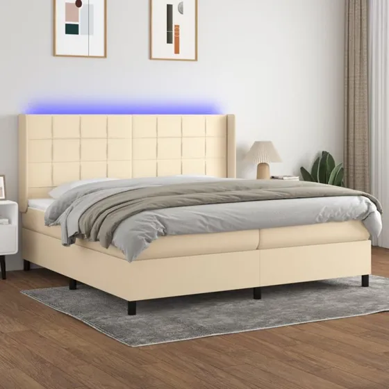 Kontinentalseng 200x200 cm med LED i creme stof