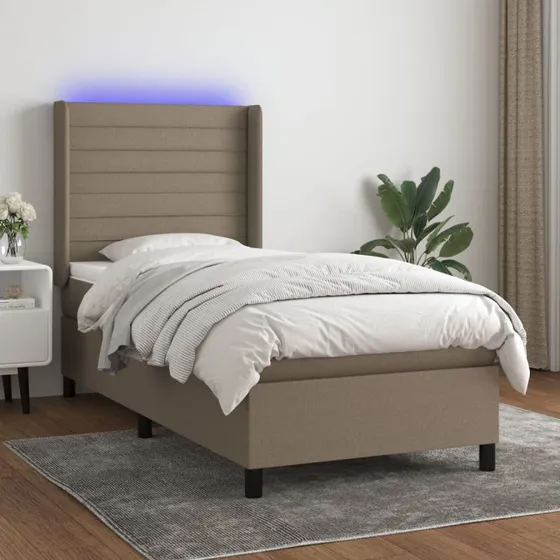 Kontinentalseng 90x200 med LED-lys - gråbrun stof