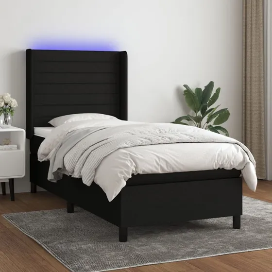 Kontinentalseng 100x200 cm med LED-lys i sort stof