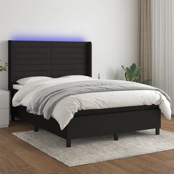 Kontinentalseng 140x190 cm i sort stof med LED-lys