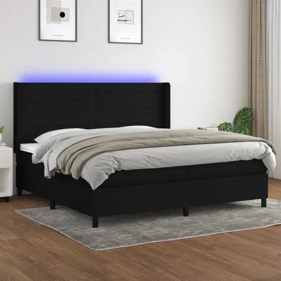 Kontinentalseng 200x200 cm med LED-lys i sort stof